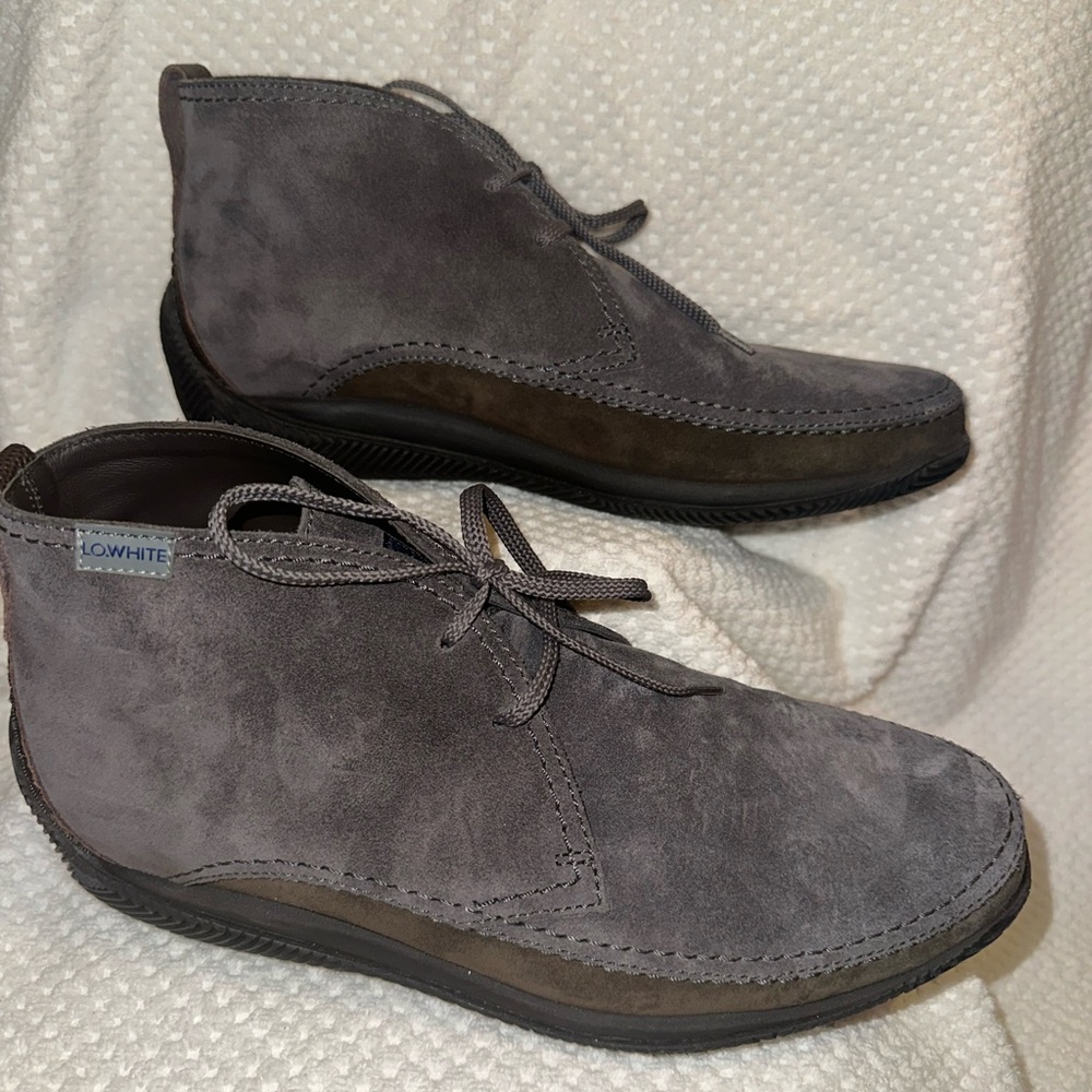 $300 ! Leather Men's Gray LO White Italian Suede boots dress casual comfy great